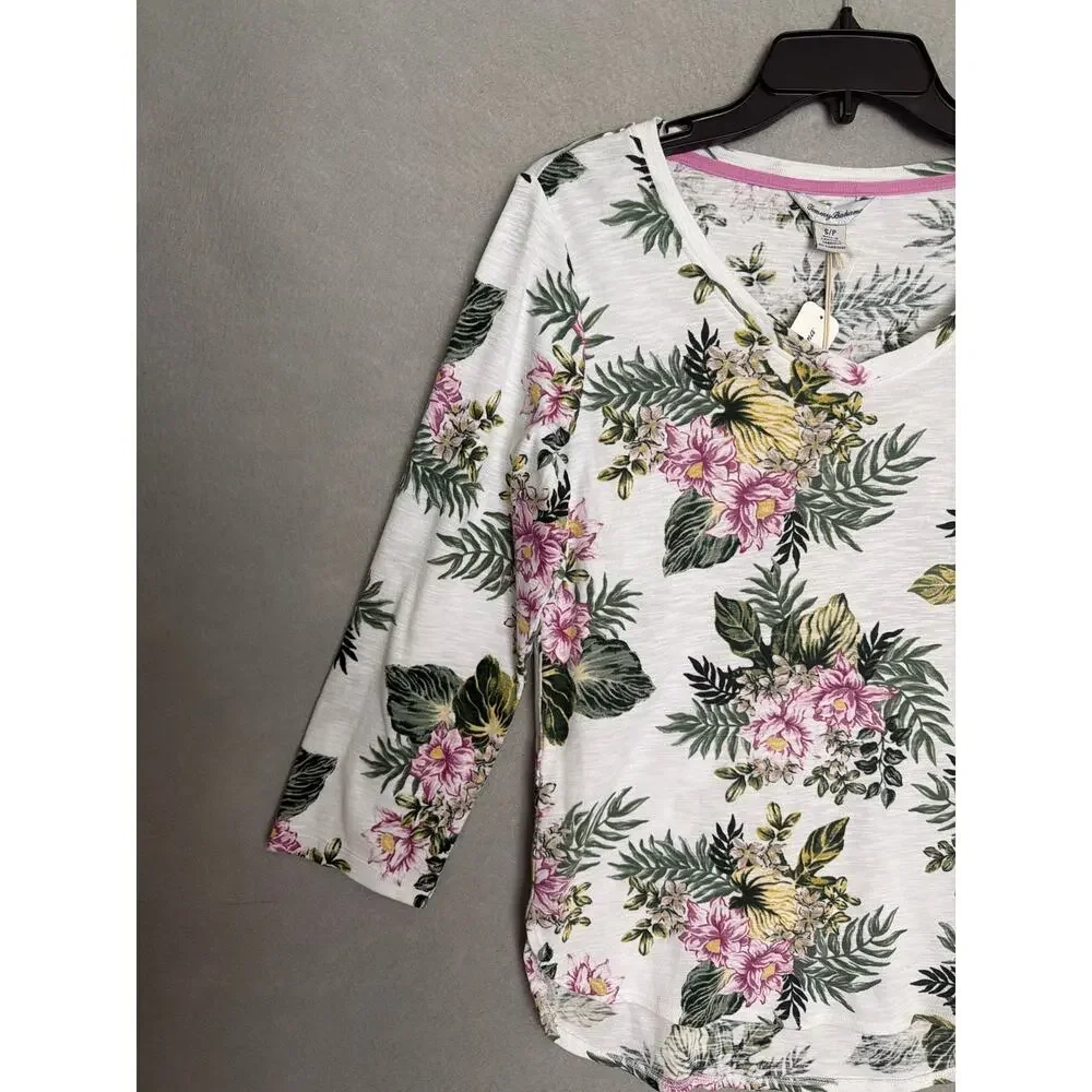 Tommy Bahama Ashby Isles Petal of Luxury T-Shirt White Floral Women's Medium NEW